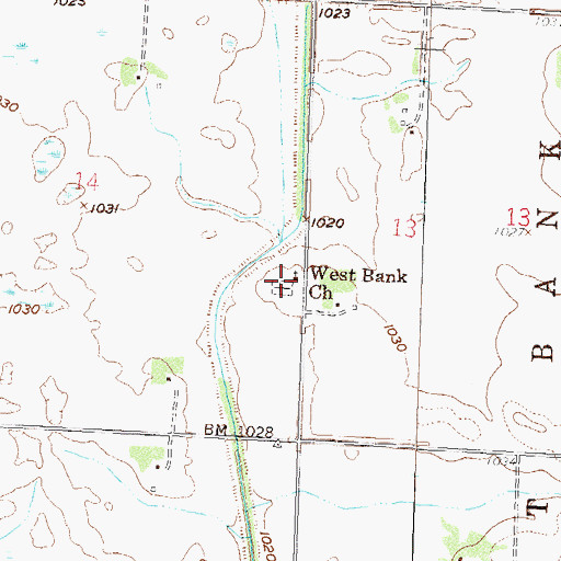 Topographic Map of West Bank Cemetery, MN