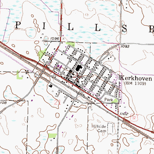 Topographic Map of Kerkhoven Public Library, MN