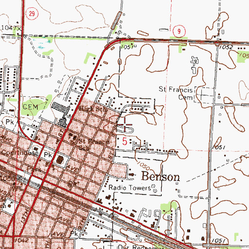 Topographic Map of Benson Mobile Manor, MN