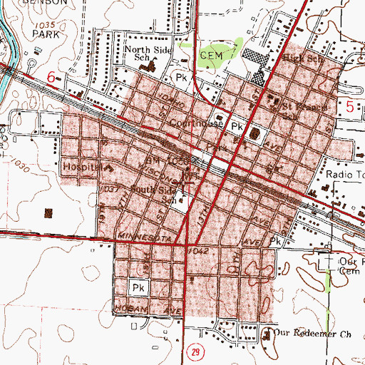 Topographic Map of Benson Fire Department, MN