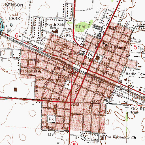 Topographic Map of Benson City Hall, MN