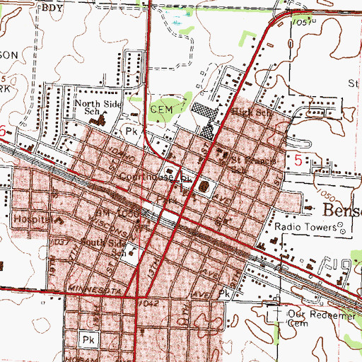 Topographic Map of Roosevelt Park, MN