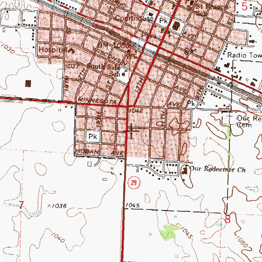 Topographic Map of First Baptist Church, MN