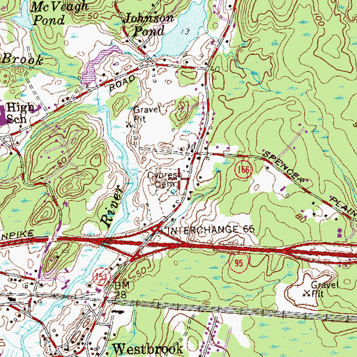 Topographic Map of Cypress Cemetery, CT