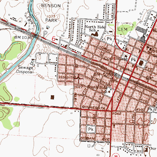 Topographic Map of Swift County - Benson Hospital, MN