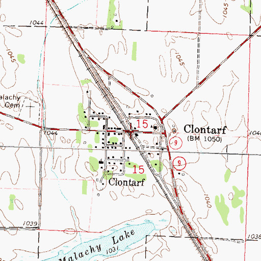 Topographic Map of Clontarf Post Office, MN