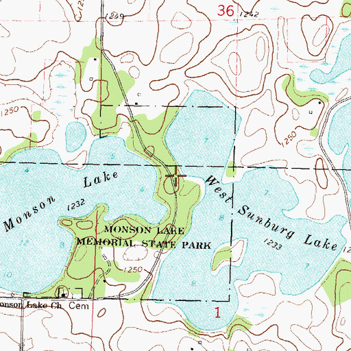Topographic Map of Monson Lake Memorial Historical Marker, MN