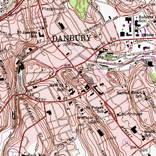 Topographic Map of Danbury, CT
