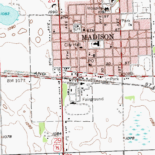 Topographic Map of Madison, MN