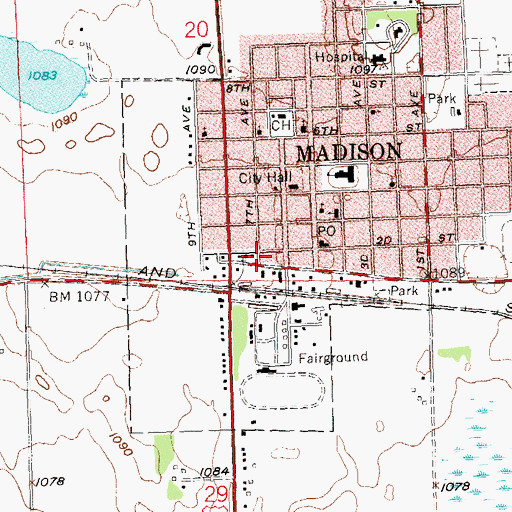 Topographic Map of Madison Fire Department, MN