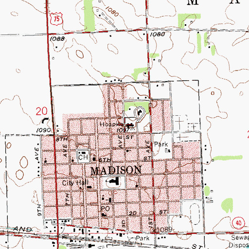 Topographic Map of Madison Hospital, MN