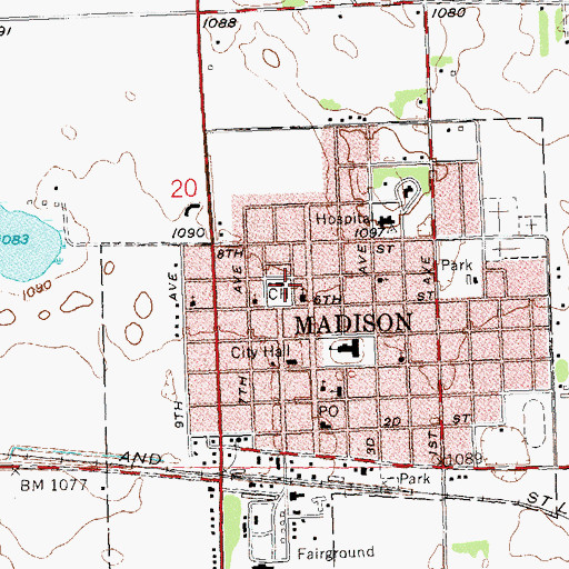 Topographic Map of Lac qui Parle County Courthouse, MN