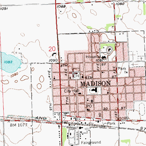 Topographic Map of Madison Police Department, MN