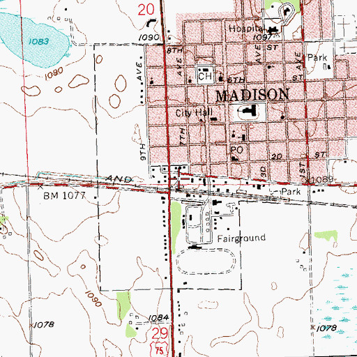 Topographic Map of Madison Post Office, MN