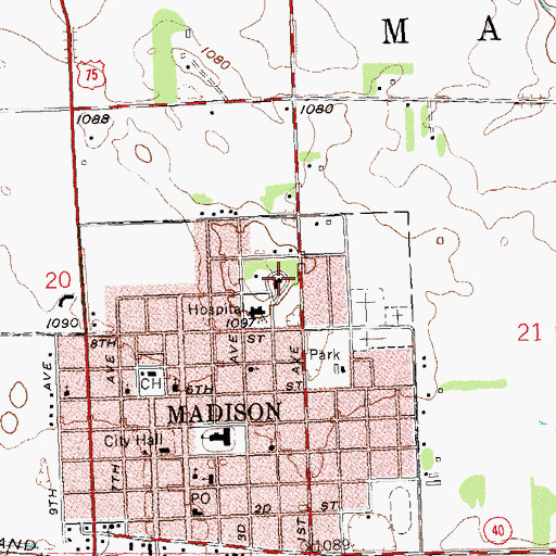 Topographic Map of Madison Lutheran Home, MN