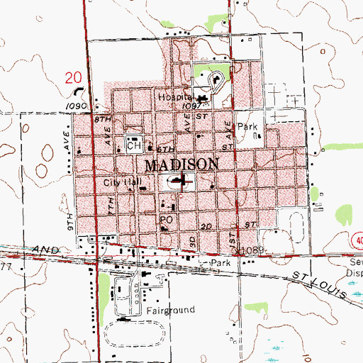 Topographic Map of Madison Elementary School, MN
