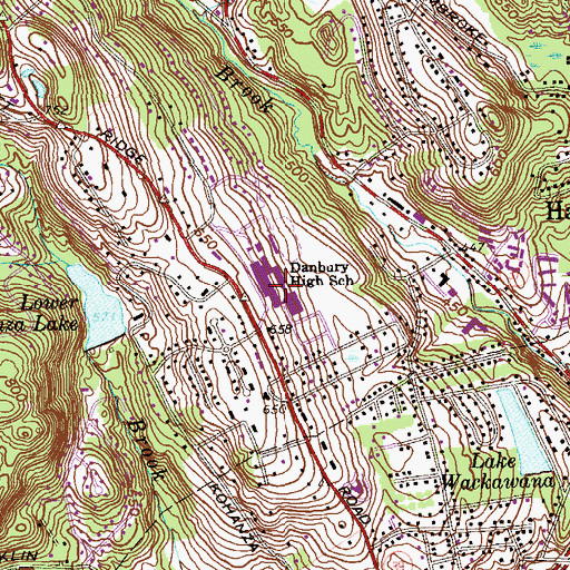 Topographic Map of Danbury High School, CT
