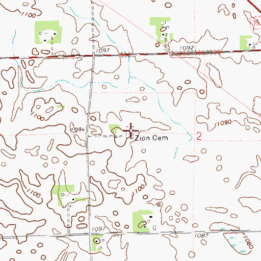 Topographic Map of Zion Cemetery, MN
