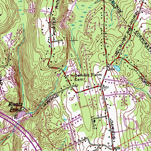 Topographic Map of Daniels Farm Cemetery, CT