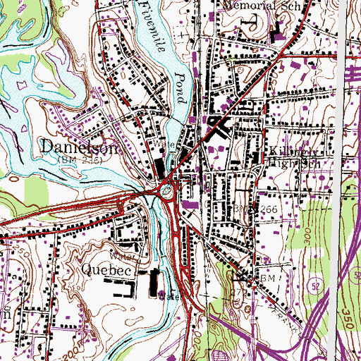 Topographic Map of Danielson, CT