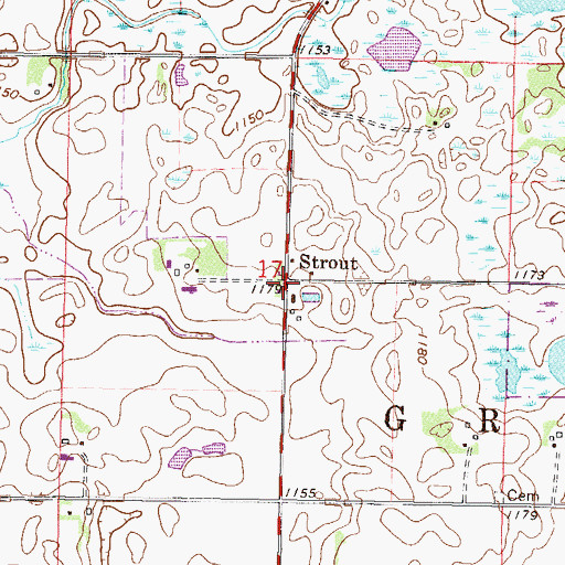 Topographic Map of Strout Post Office (historical), MN