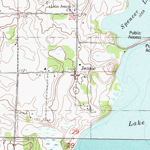 Topographic Map of Jennie Post Office (historical), MN
