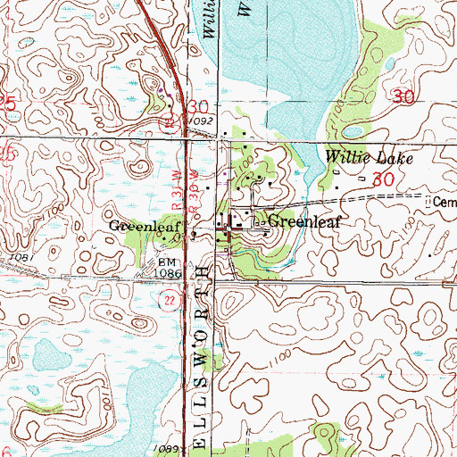 Topographic Map of Greenleaf Post Office (historical), MN