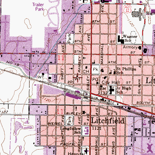 Topographic Map of Litchfield Fire Department, MN