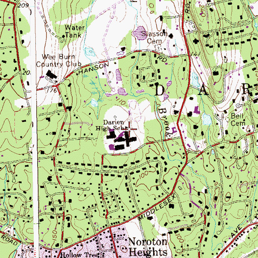 Topographic Map of Darien High School, CT