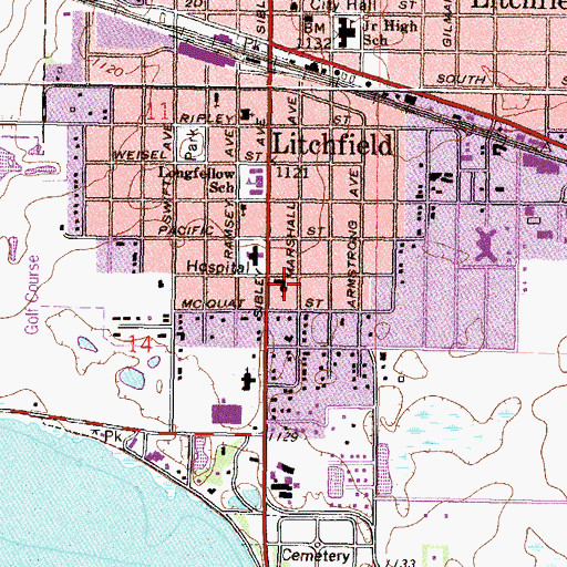 Topographic Map of First Lutheran Church, MN