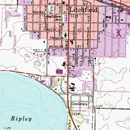 Topographic Map of Litchfield United Methodist Church, MN