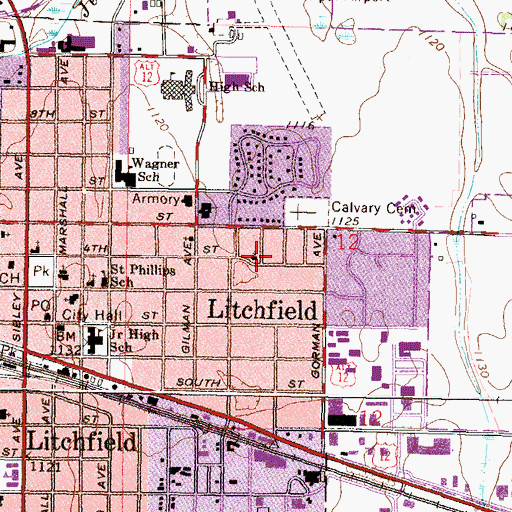 Topographic Map of First Baptist Church, MN