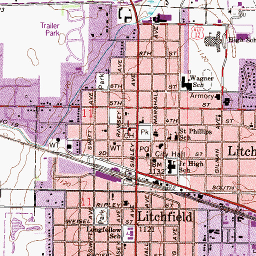 Topographic Map of Meeker County Sheriff's Office, MN