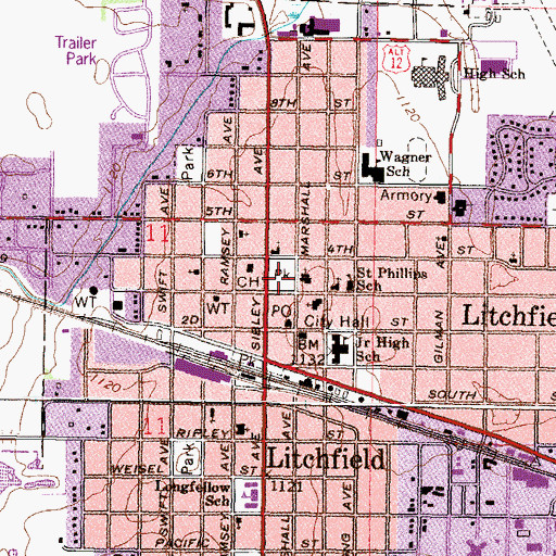 Topographic Map of Central Park, MN