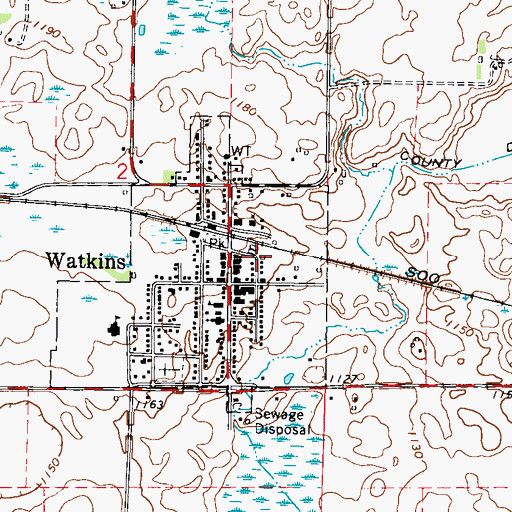 Topographic Map of Watkins Post Office, MN