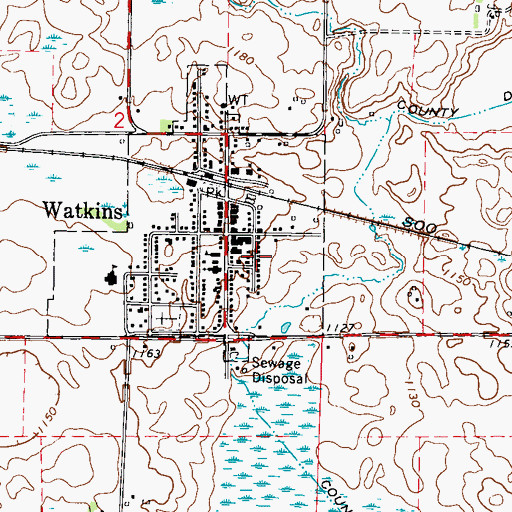 Topographic Map of Watkins Fire Department, MN
