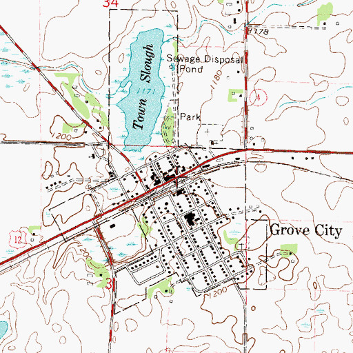 Topographic Map of Grove City Library, MN