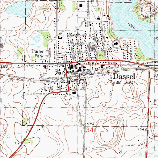 Topographic Map of Dassel, MN