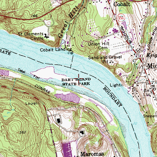Topographic Map of Dart Island State Park, CT