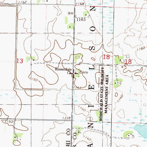 Topographic Map of Rosendale Cemetery, MN