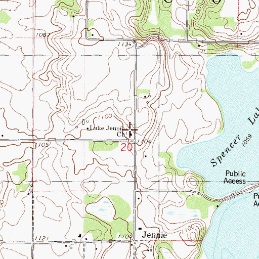 Topographic Map of Lake Jennie Cemetery, MN