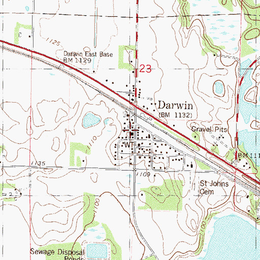 Topographic Map of Darwin Post Office, MN