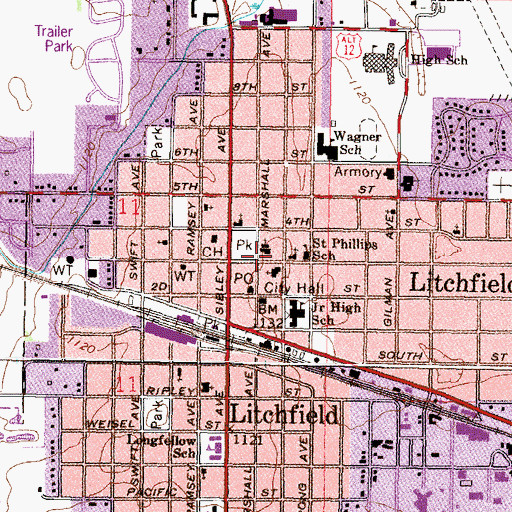 Topographic Map of Meeker County Historical Society Museum, MN