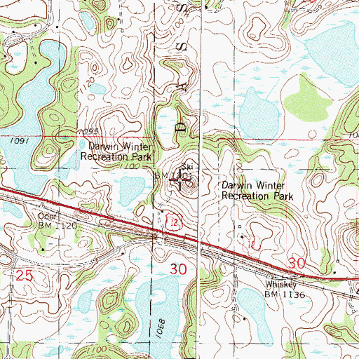 Topographic Map of Darwin Winter Park Rest Area, MN