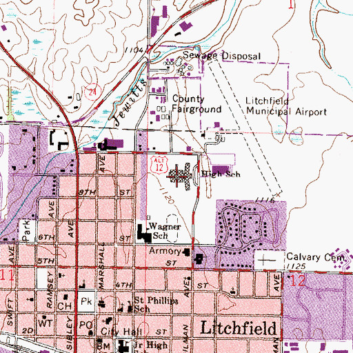 Topographic Map of Litchfield High School, MN