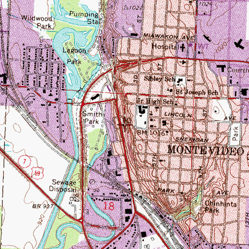 Topographic Map of Montevideo Post Office, MN
