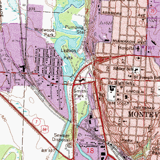 Topographic Map of Montevideo Fire Department, MN