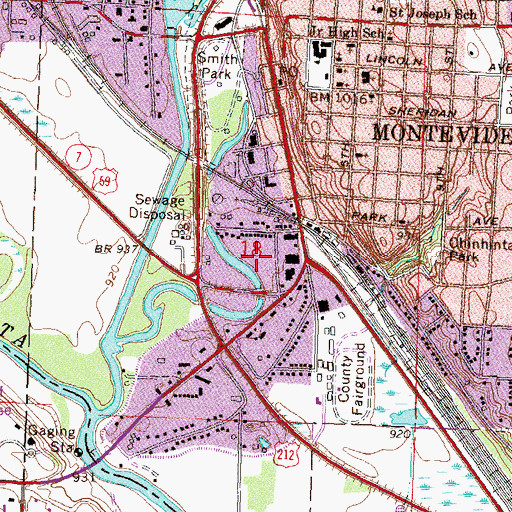 Topographic Map of Chippewa City Pioneer Village, MN