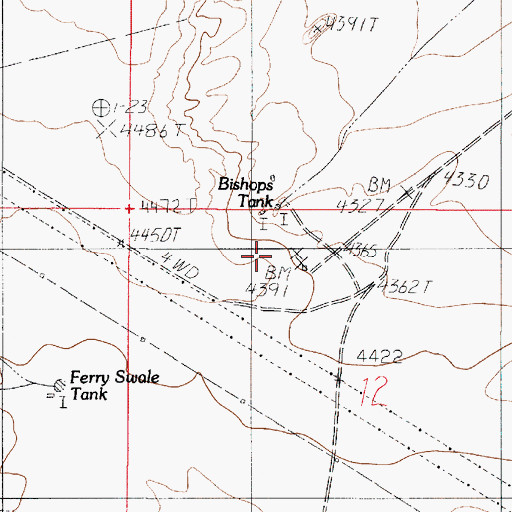 Topographic Map of Bishops Tank, AZ