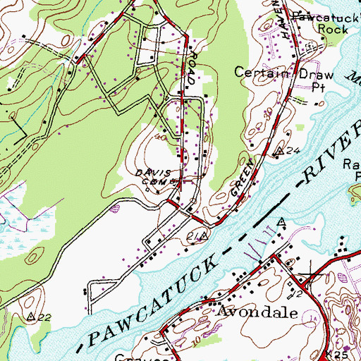 Topographic Map of Davis Cemetery, CT